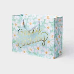Medium Foil Print ‘Happy Birthday' Daisies Birthday Gift Bag Blue/White – Spritz™
