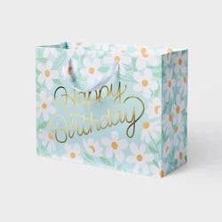 Medium Foil Print ‘Happy Birthday' Daisies Birthday Gift Bag Blue/White – Spritz™