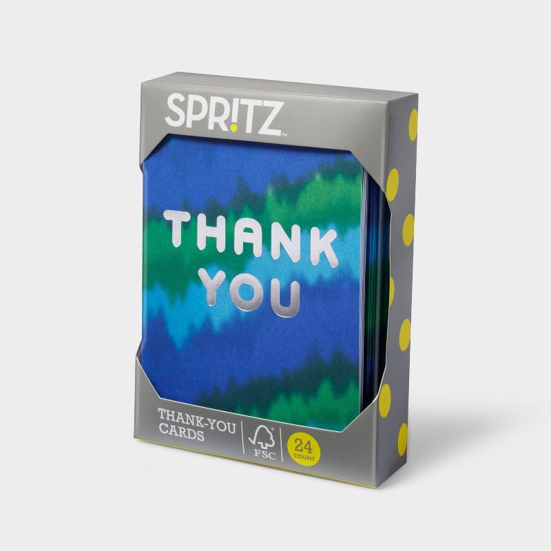 slide 3 of 3, 24ct Tie Dye Thank You Notes Card Set with Envelopes Blank Inside - Spritz™, 24 ct