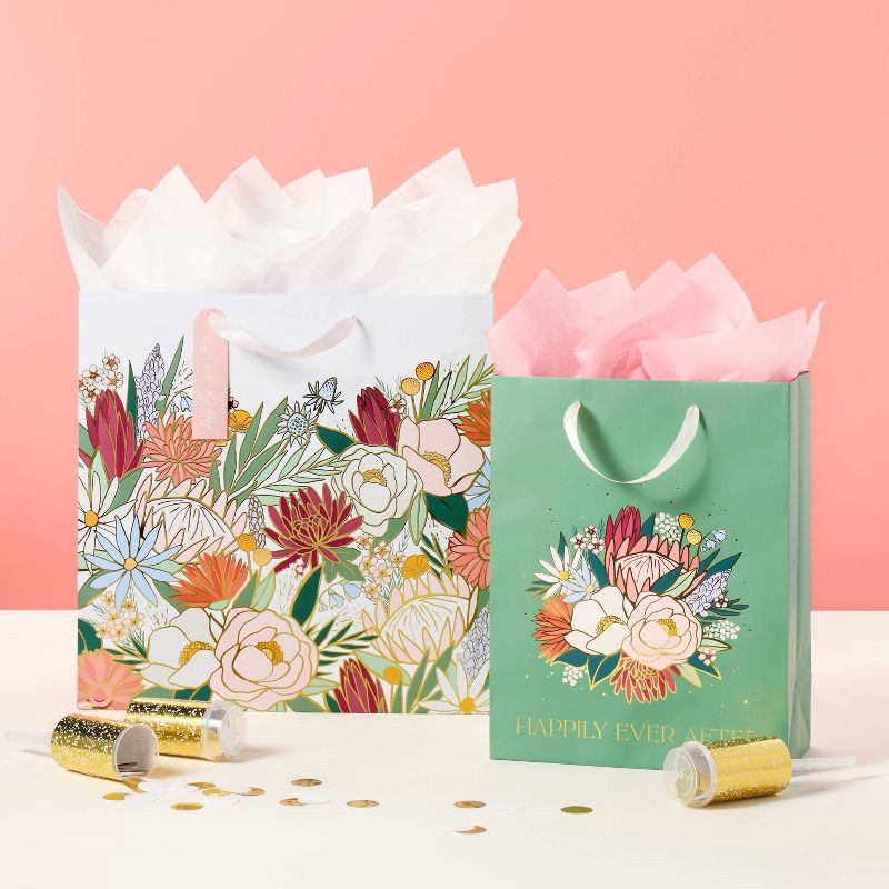 slide 2 of 3, Large Square Floral Wedding Gift Bag White Colorful - Spritz™: Multicolored Botanical for Bridal & Wedding Showers, 1 ct