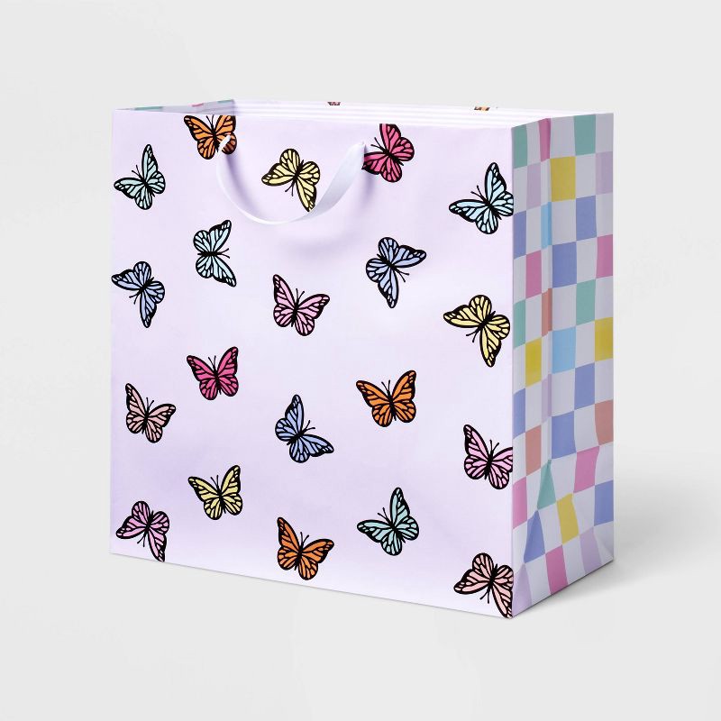 slide 1 of 2, XL Butterflies Gift Bag Pink - Spritz™: XLarge Multicolored Paper for All Occasions, Animal Pattern, 15"x15"x8", 1 ct