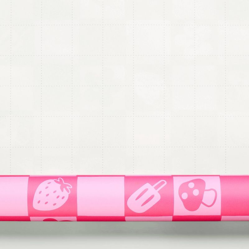 slide 3 of 3, 96"x30" Checkered Icon Wrapping Paper Pink - Spritz™, 1 ct