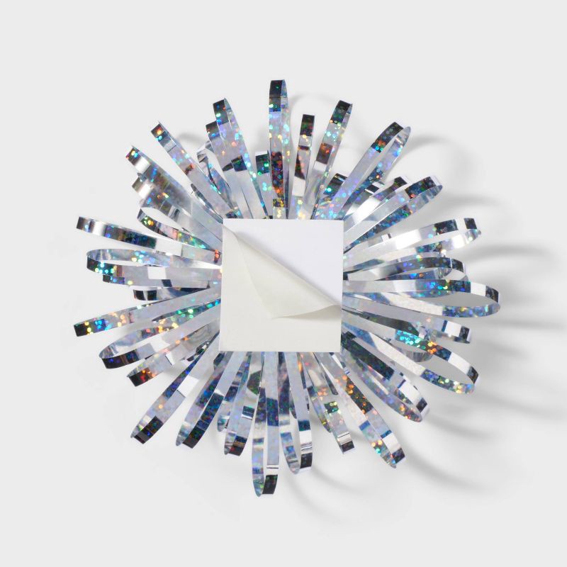 slide 3 of 3, 5" Tinsel Pom Gift Bow Silver - Spritz™, 1 ct