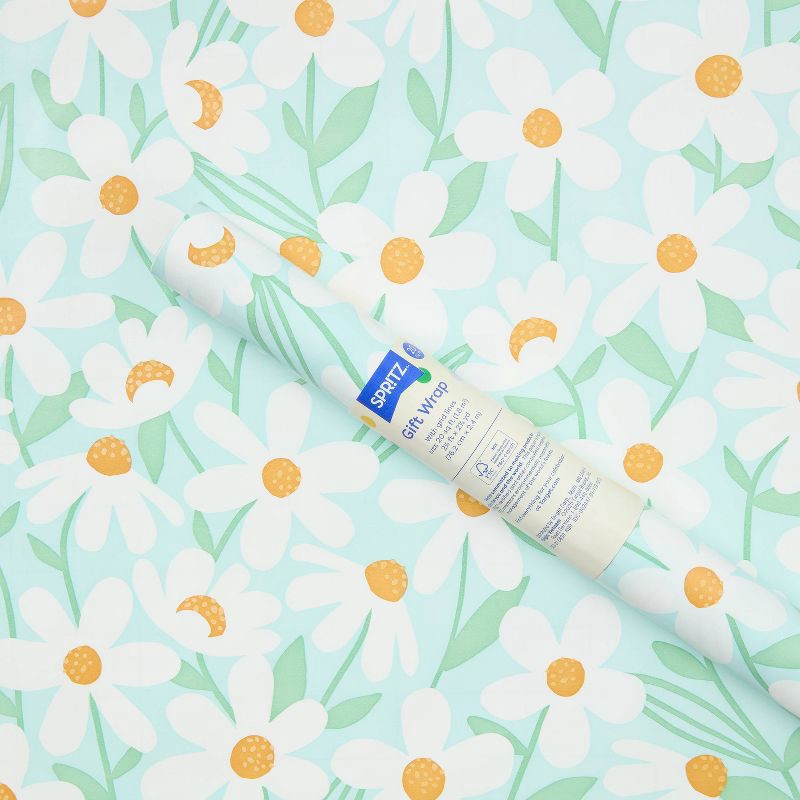 slide 1 of 3, 96"x30" Daisies Birthday Gift Wrapping Paper Blue - Spritz™, 1 ct