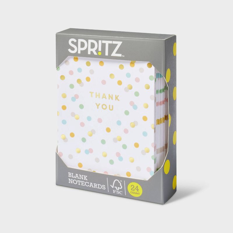 slide 3 of 3, 24ct Thank You Neutral Dot - Spritz™: Polka Dot Cards with Envelopes, Foil Accents, Multicolored, Single-Design Boxed Pack, 24 ct