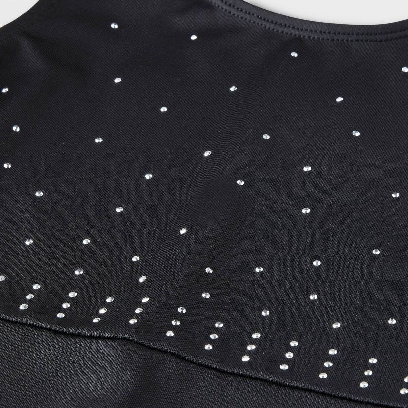 slide 3 of 3, Girls' Gymnastics Jewel Biketard - Cat & Jack™ Black L: Recycled Polyester, Spandex, Scoopneck, Sleeveless, 1 ct