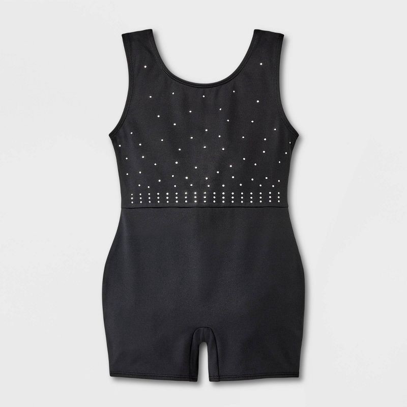 slide 1 of 3, Girls' Gymnastics Jewel Biketard - Cat & Jack™ Black XL: Recycled Polyester, Spandex, Sleeveless, Scoop Neckline, 1 ct