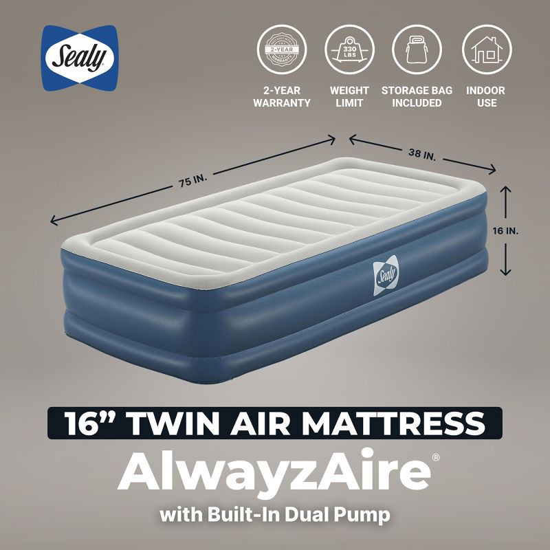 slide 3 of 11, Sealy AlwayzAire Flocked Top Air Mattress Twin with Built-in Dual Pump, 1 ct