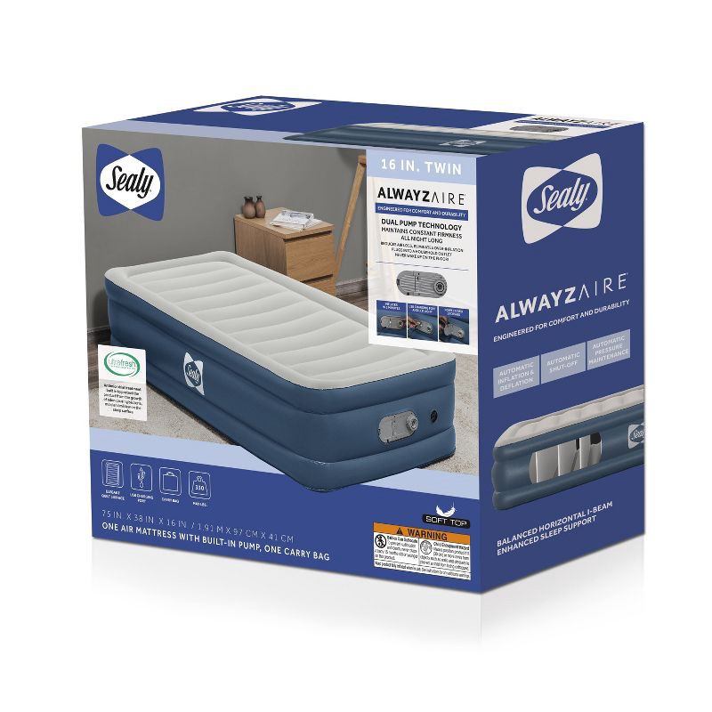 slide 10 of 11, Sealy AlwayzAire Flocked Top Air Mattress Twin with Built-in Dual Pump, 1 ct