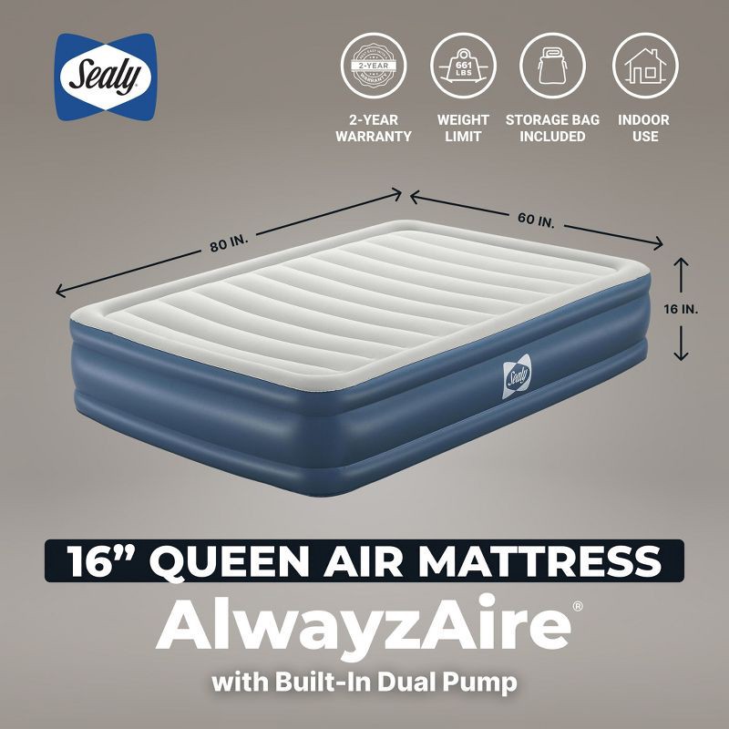 slide 3 of 10, Sealy AlwayzAire Air Mattress Queen with Built-in Dual Pump, 1 ct