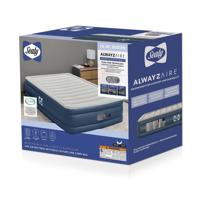 slide 2 of 10, Sealy AlwayzAire Air Mattress Queen with Built-in Dual Pump, 1 ct