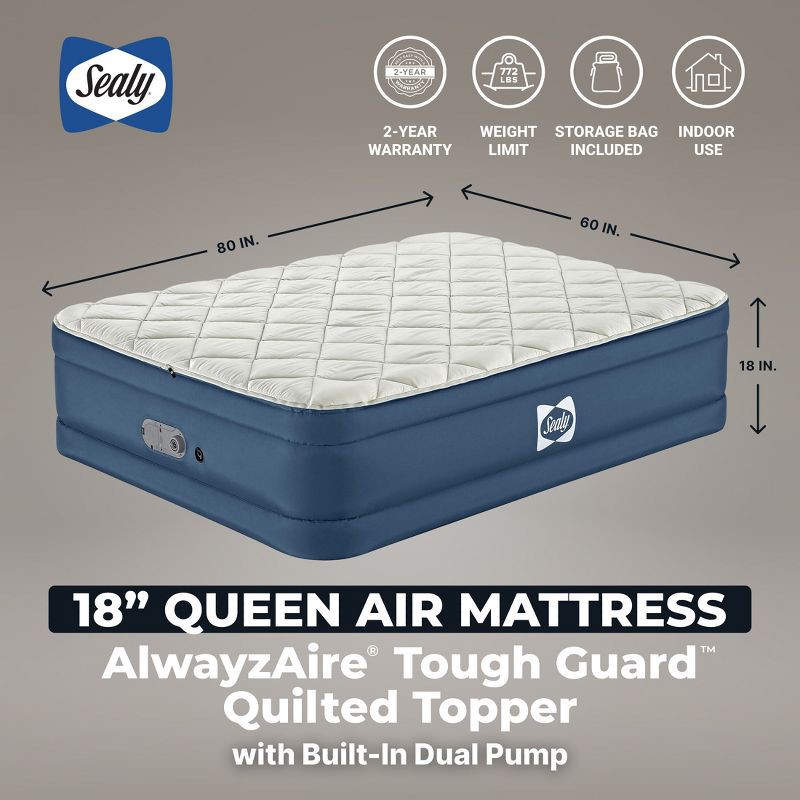 slide 3 of 11, Sealy AlwayzAire Tough Guard Duvet Top Air Mattress Queen with Built-in Dual Pump, 1 ct