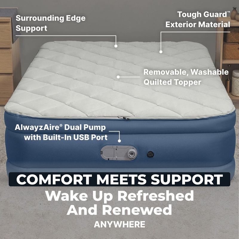 slide 8 of 11, Sealy AlwayzAire Tough Guard Duvet Top Air Mattress Queen with Built-in Dual Pump, 1 ct
