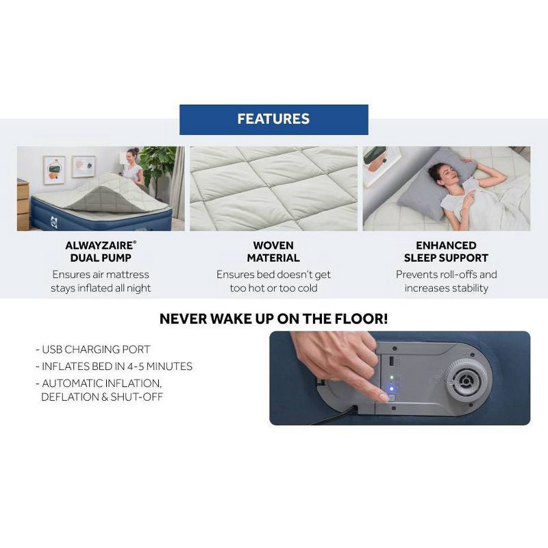 slide 10 of 11, Sealy AlwayzAire Tough Guard Duvet Top Air Mattress Queen with Built-in Dual Pump, 1 ct