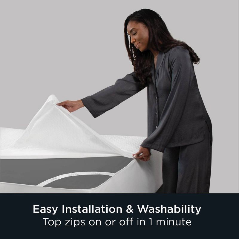 slide 5 of 8, Allerease Queen Platinum Zip-Off Plush Top Waterproof Allergen and Bedbug Barrier Mattress Protector: Hypoallergenic, Fits 17" Depth, 1 ct
