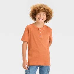 Boys' Short Sleeve Textured Henley Shirt - Cat & Jack™ Brown M