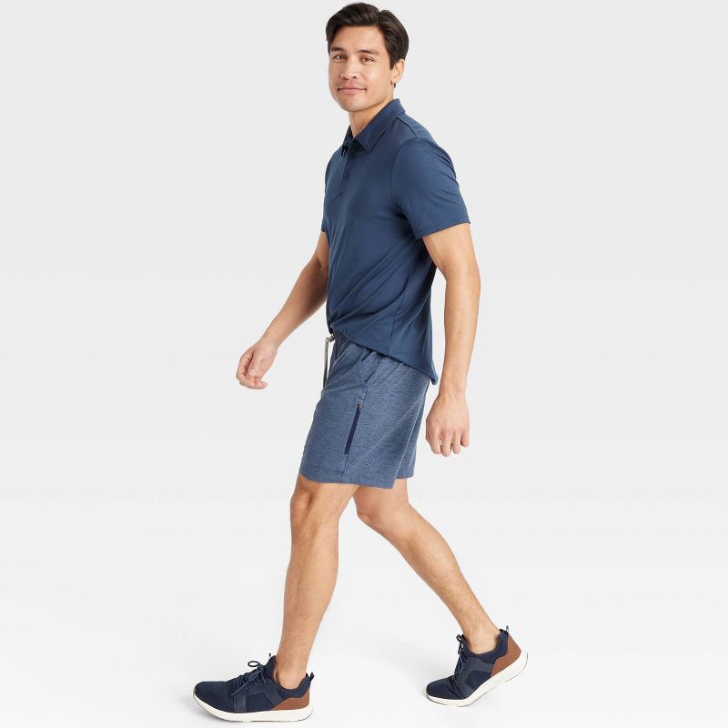 slide 3 of 3, Men's 7" Soft Stretch Shorts - All In Motion™ Navy Blue L: Fit, Recycled Polyester, Drawstring Waist, UPF 50+, 1 ct