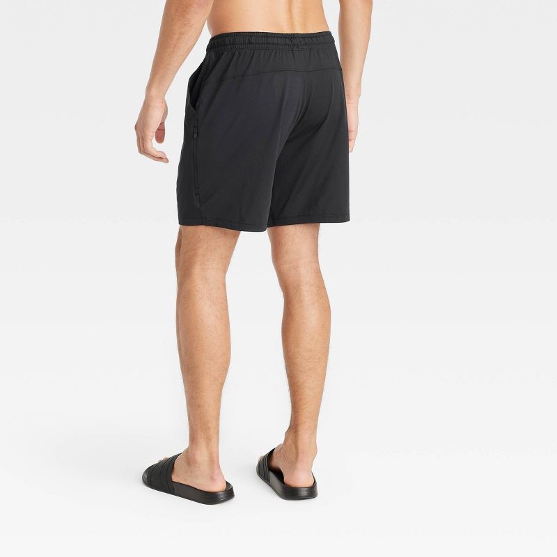 slide 2 of 3, Men's 7" Soft Stretch Shorts - All In Motion™ Black M: Fit, Side & Zippered Pockets, 1 ct