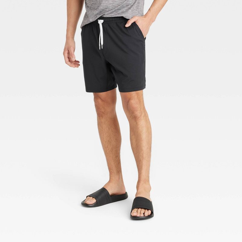 slide 1 of 3, Men's 7" Soft Stretch Shorts - All In Motion™ Black M: Fit, Side & Zippered Pockets, 1 ct