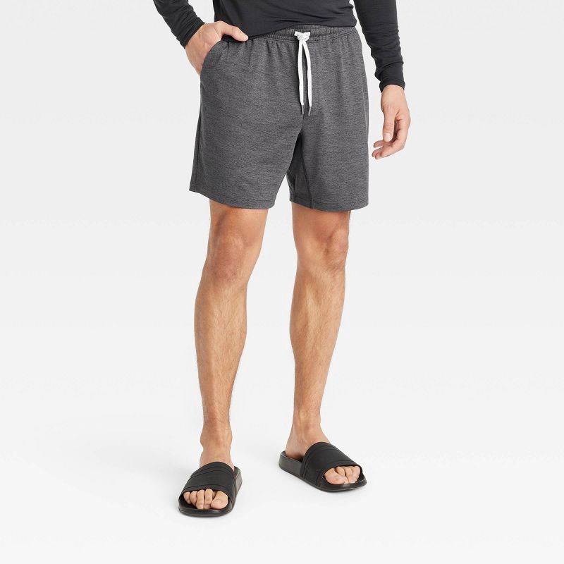 slide 1 of 3, Men's 7" Soft Stretch Shorts - All In Motion™ Heathered Black L: Fit, Side & Zippered Pockets, 1 ct