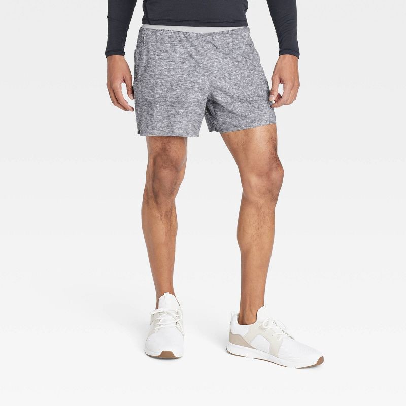 slide 1 of 3, Men's Active Light Brief Lined Run Shorts 5" - All In Motion™ Heathered Gray M: Moisture Wicking, Quick Dry, 1 ct