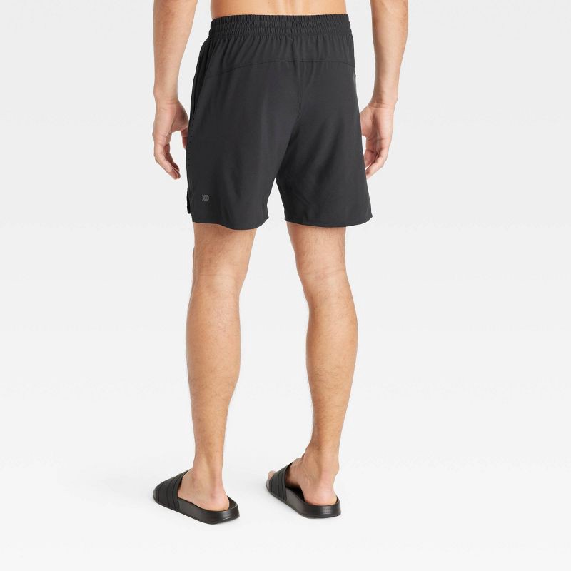 slide 2 of 3, Men's Active Light Unlined Run Shorts 7" - All In Motion™ Black M: Moisture Wicking, Quick Dry, Zippered Pocket, 1 ct