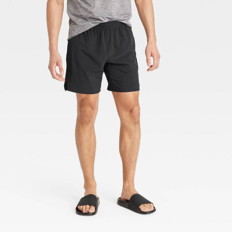 slide 1 of 3, Men's Active Light Unlined Run Shorts 7" - All In Motion™ Black M: Moisture Wicking, Quick Dry, Zippered Pocket, 1 ct