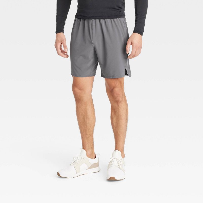 slide 1 of 3, Men's Active Light Unlined Run Shorts 7" - All In Motion™ Dark Gray M: Moisture Wicking, Quick Dry, Zippered Pocket, 1 ct