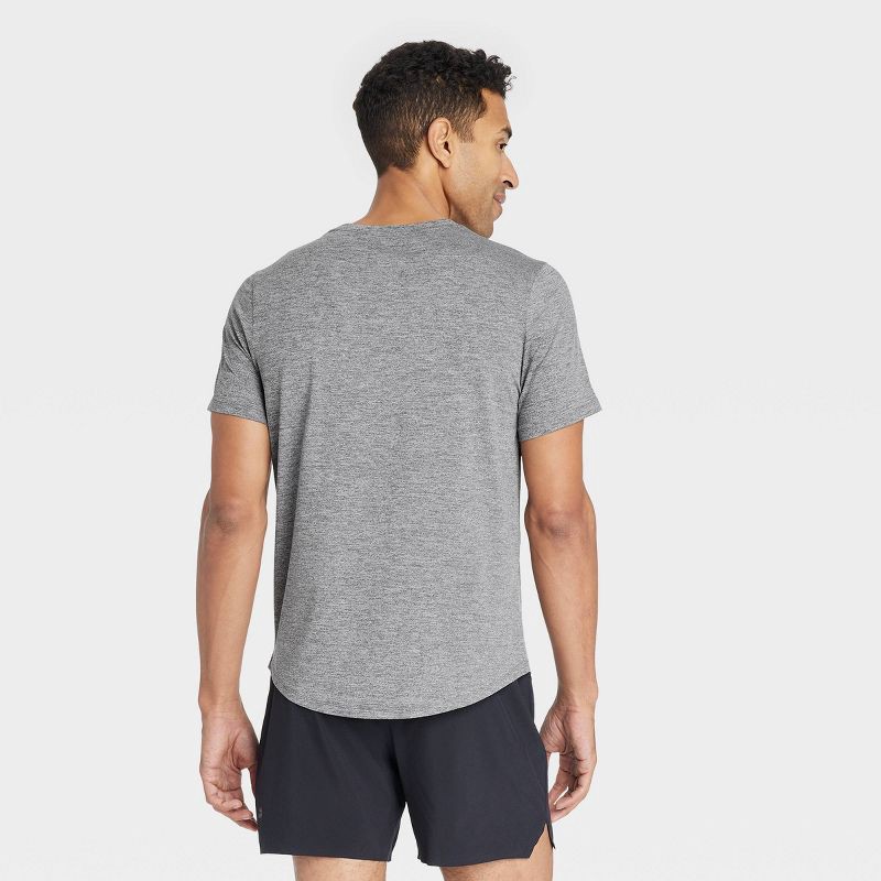 slide 2 of 3, Men's Short Sleeve Soft Stretch T-Shirt - All In Motion™ Heathereded Black L: Moisture Wicking, Quick Dry, UPF 50+, 1 ct
