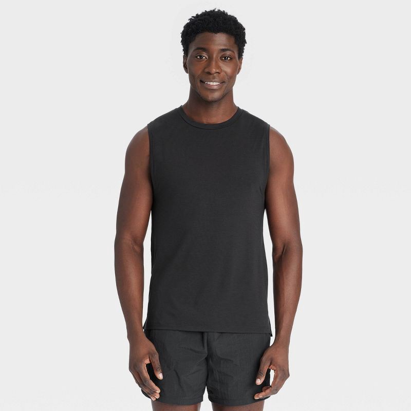 slide 1 of 3, Men's Sleeveless Performance T-Shirt - All In Motion™ Black XXL: Moisture Wicking, Quick Dry, Pullover, Jersey Fabric, 1 ct