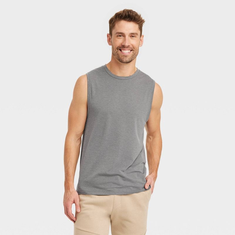 slide 1 of 3, Men's Sleeveless Performance T-Shirt - All In Motion™ Dark Gray XXL: Moisture Wicking, Quick Dry, UPF 50+, 1 ct