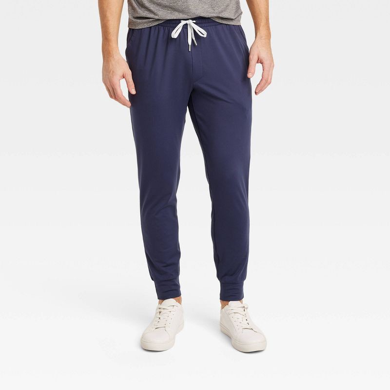 slide 1 of 3, Men's Soft Stretch Jogger Pants - All In Motion™ Navy Blue L: Recycled Polyester, Spandex, Moisture Wicking, UPF 50+, 1 ct