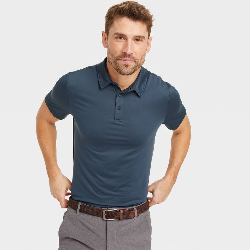 slide 3 of 3, Men's Jersey Polo Shirt - All In Motion™ Dark Blue XL: Moisture Wicking, Stretch, Top, 1 ct