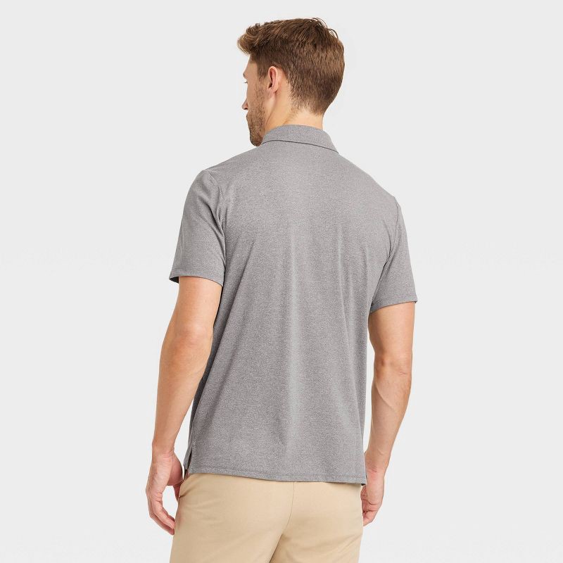 slide 2 of 3, Men's Jersey Polo Shirt - All In Motion™ Heathered Gray M: Moisture Wicking, Stretch Fabric, Regular Fit, Short Sleeve, 1 ct