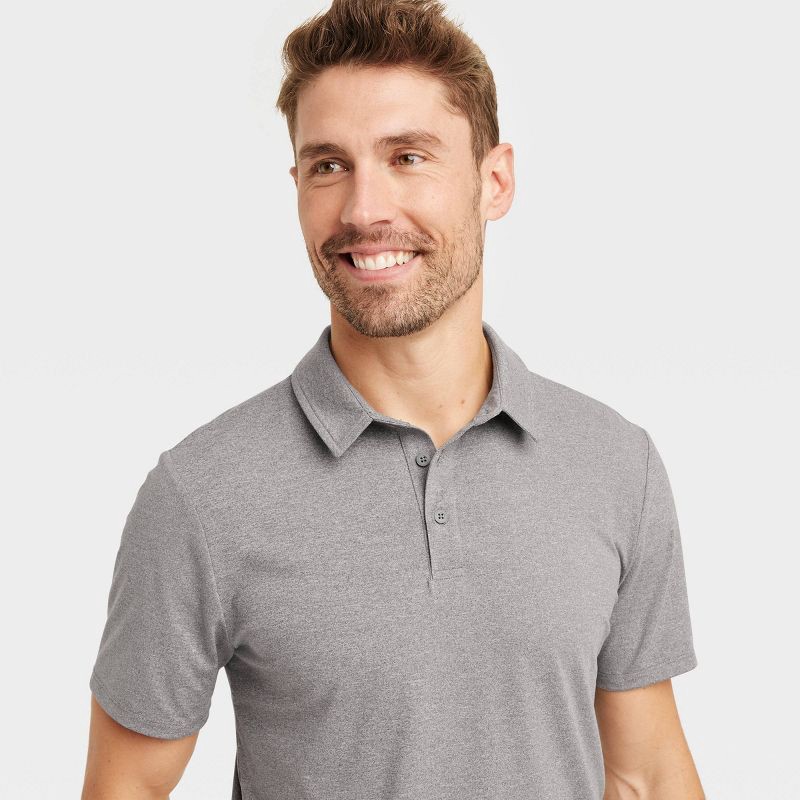 slide 3 of 3, Men's Jersey Polo Shirt - All In Motion™ Heathered Gray M: Moisture Wicking, Stretch Fabric, Regular Fit, Short Sleeve, 1 ct