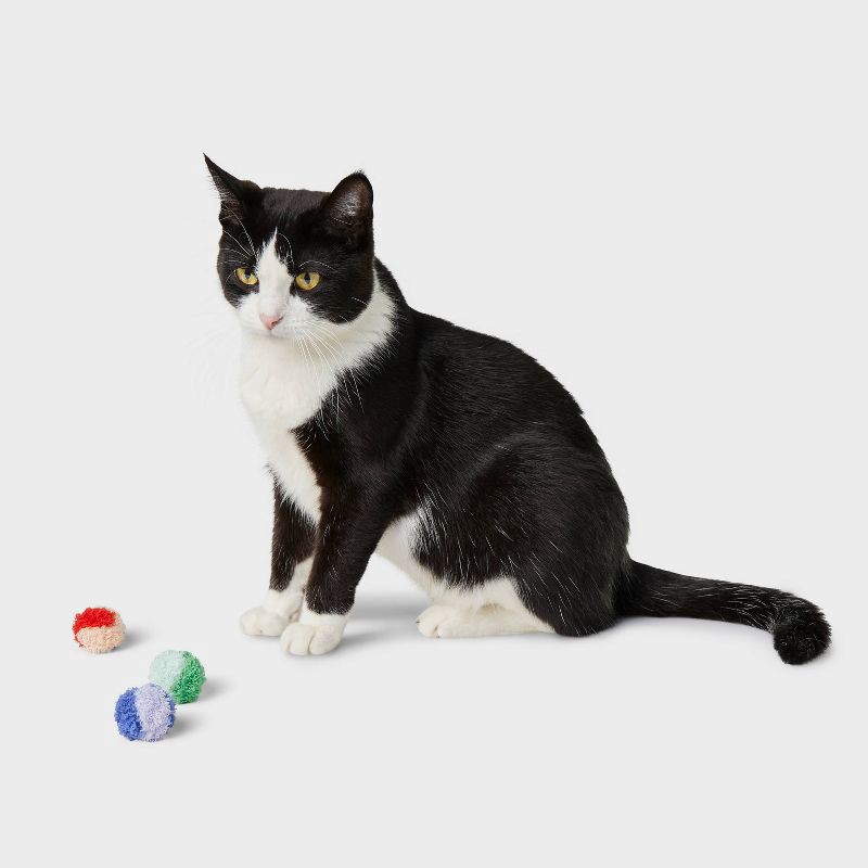 slide 2 of 3, Furry Pom Poms Cat Toy - 3pk - Boots & Barkley™, 3 ct