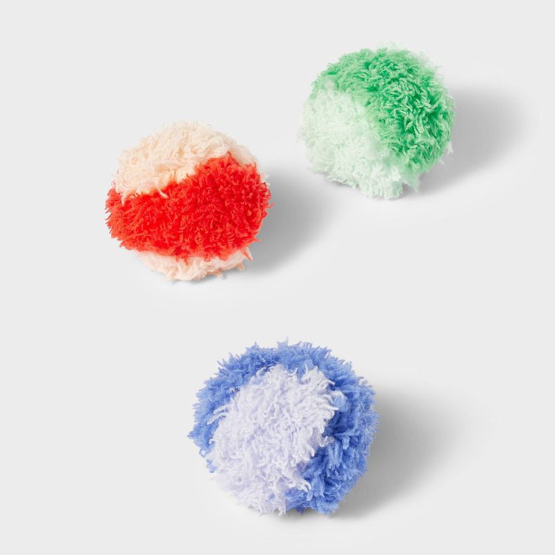 slide 3 of 3, Furry Pom Poms Cat Toy - 3pk - Boots & Barkley™, 3 ct