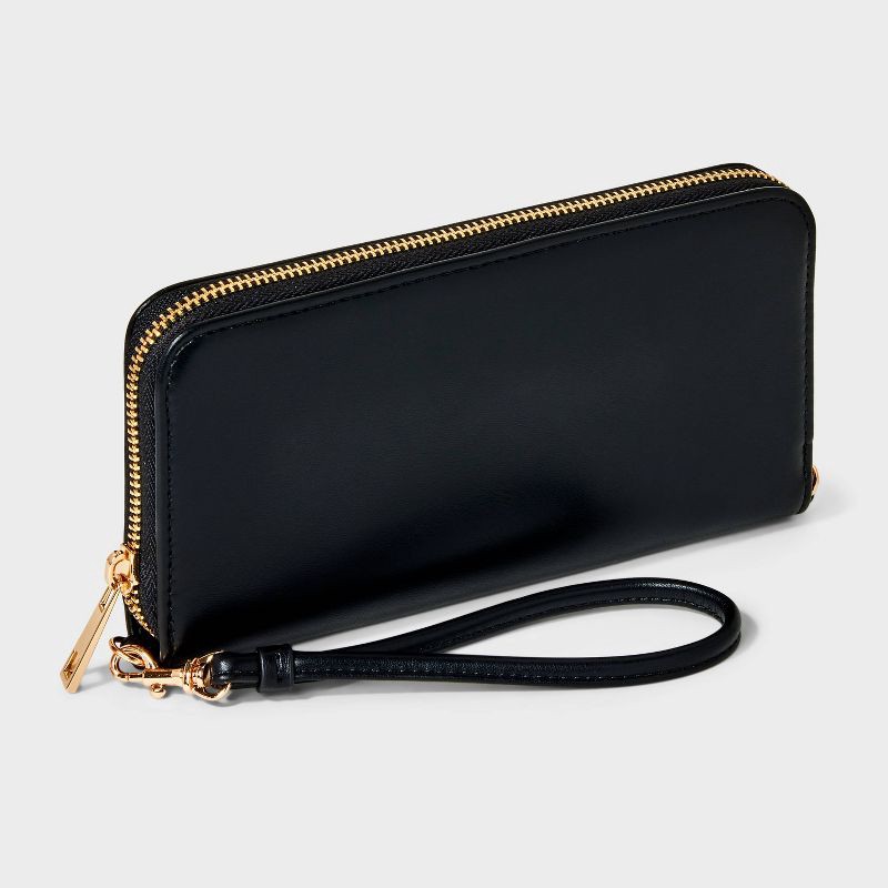 slide 2 of 3, Large Around Zip Wallet - A New Day™ Black: Shell, Solid Pattern, 8" Width, 1 ct