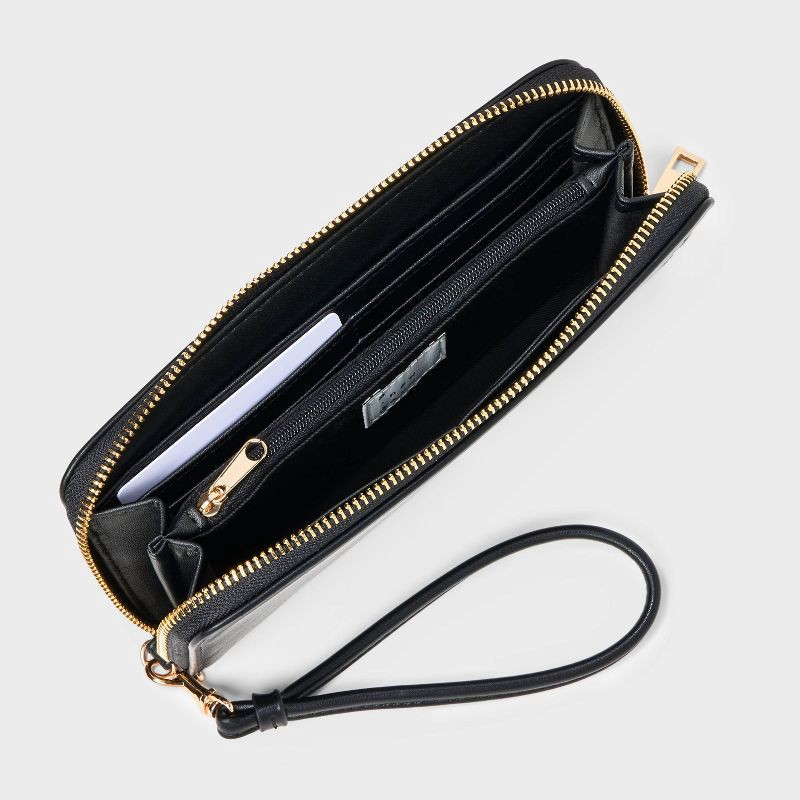 slide 3 of 3, Large Around Zip Wallet - A New Day™ Black: Shell, Solid Pattern, 8" Width, 1 ct