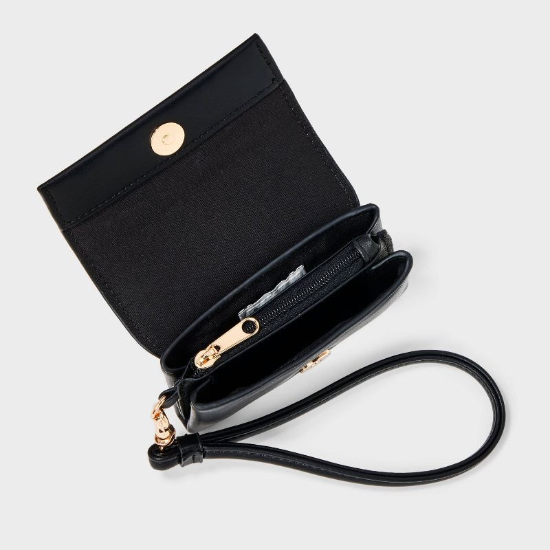 slide 3 of 4, Mini Wristlet Wallet - A New Day™ Black: Polyurethane Shell, Magnetic Closure, Solid Pattern, 6" Strap Length, 1 ct