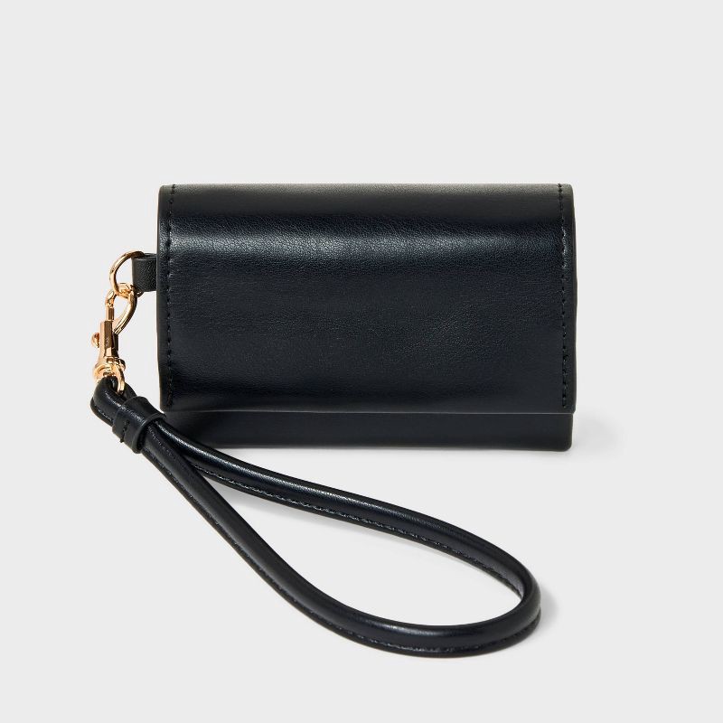 slide 1 of 4, Mini Wristlet Wallet - A New Day™ Black: Polyurethane Shell, Magnetic Closure, Solid Pattern, 6" Strap Length, 1 ct