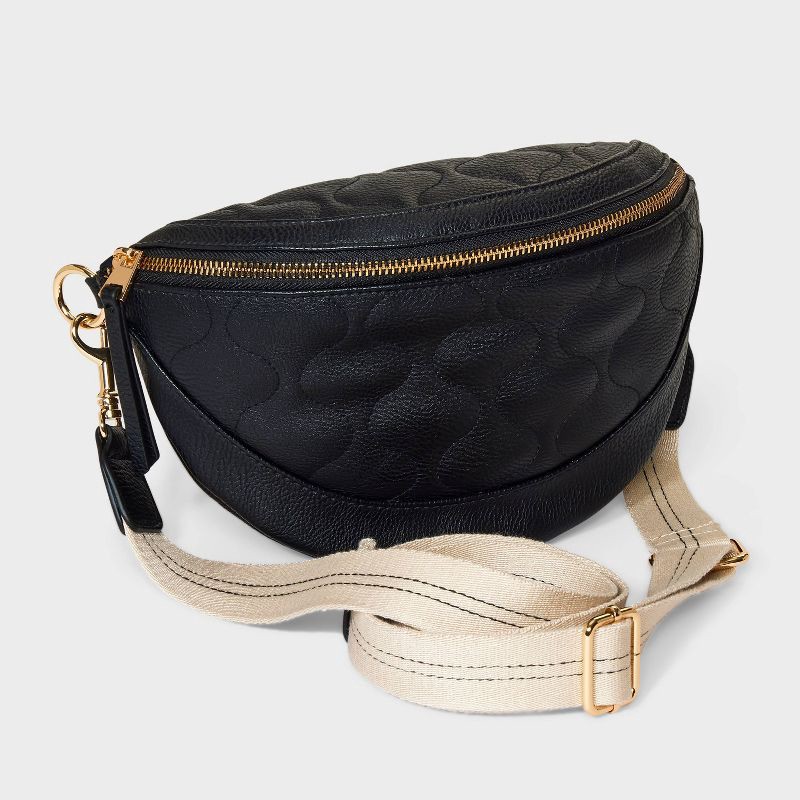 slide 3 of 6, Belt Crossbody Bag - Universal Thread™ Black: Adjustable Strap, Zip Closure, Polyurethane, Solid Pattern, 55" Max Length, 1 ct