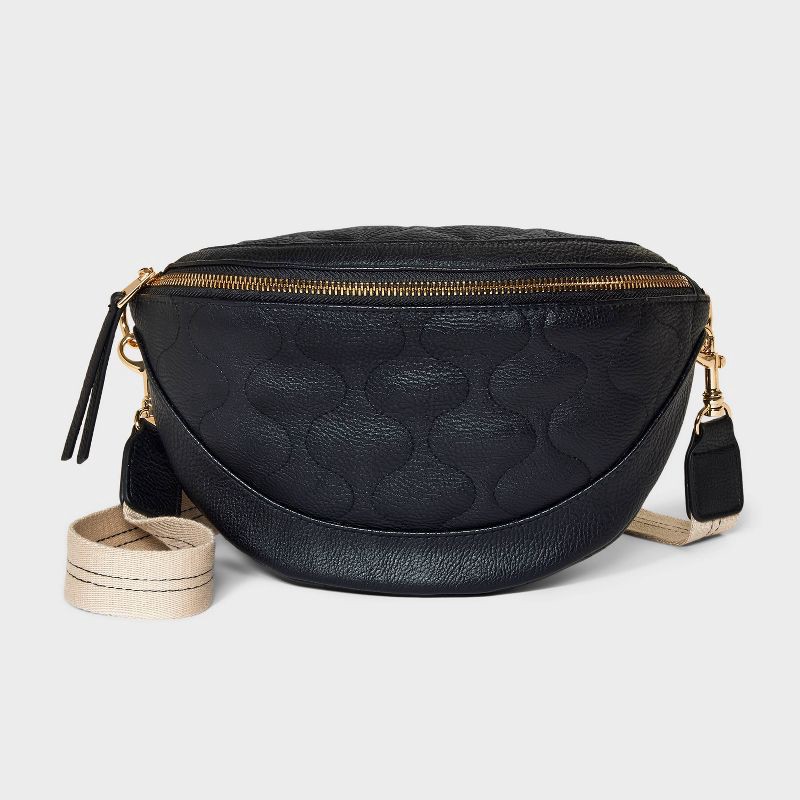 slide 1 of 6, Belt Crossbody Bag - Universal Thread™ Black: Adjustable Strap, Zip Closure, Polyurethane, Solid Pattern, 55" Max Length, 1 ct