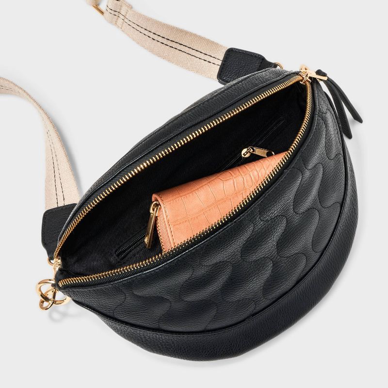 slide 4 of 6, Belt Crossbody Bag - Universal Thread™ Black: Adjustable Strap, Zip Closure, Polyurethane, Solid Pattern, 55" Max Length, 1 ct