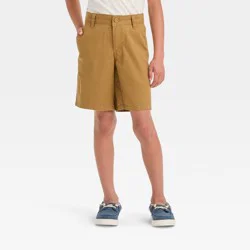 Boys' Flat Front 'At the Knee' Chino Shorts - Cat & Jack™ Brown 8: Adjustable Waistband, Side Pockets