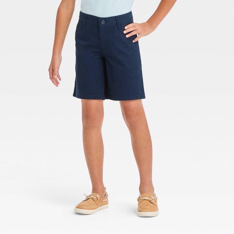 slide 1 of 3, Boys' Flat Front 'At the Knee' Chino Shorts - Cat & Jack™ Navy Blue 8: Adjustable Waistband, Side Pocket, 1 ct