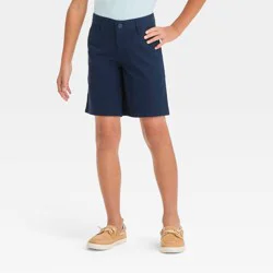Boys' Flat Front 'At the Knee' Chino Shorts - Cat & Jack™ Navy Blue 10: Cotton, Adjustable Waistband, Side Pockets