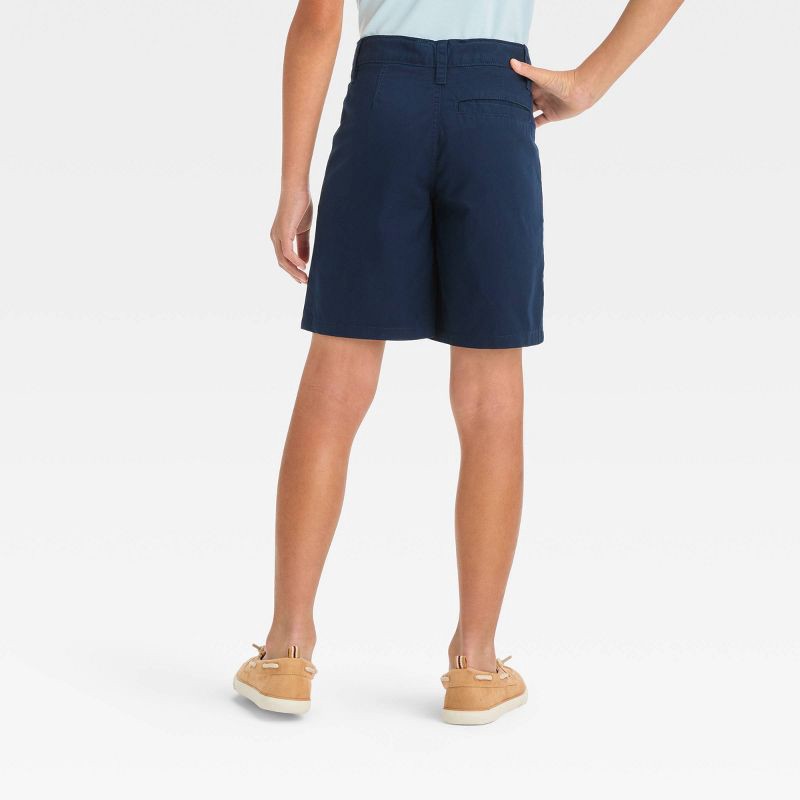 slide 2 of 3, Boys' Flat Front 'At the Knee' Chino Shorts - Cat & Jack™ Navy Blue 12: Cotton, Regular Fit, Adjustable Waistband, 1 ct