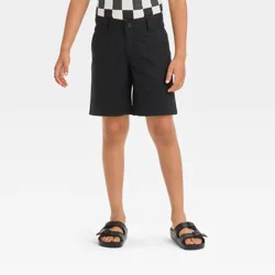 Boys' Flat Front 'At the Knee' Chino Shorts - Cat & Jack™ Black 5: Adjustable Waistband, Side Pockets