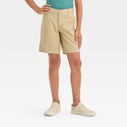 Boys' Flat Front 'At the Knee' Chino Shorts - Cat & Jack™ Beige 8: Adjustable Waistband, Back Pocket